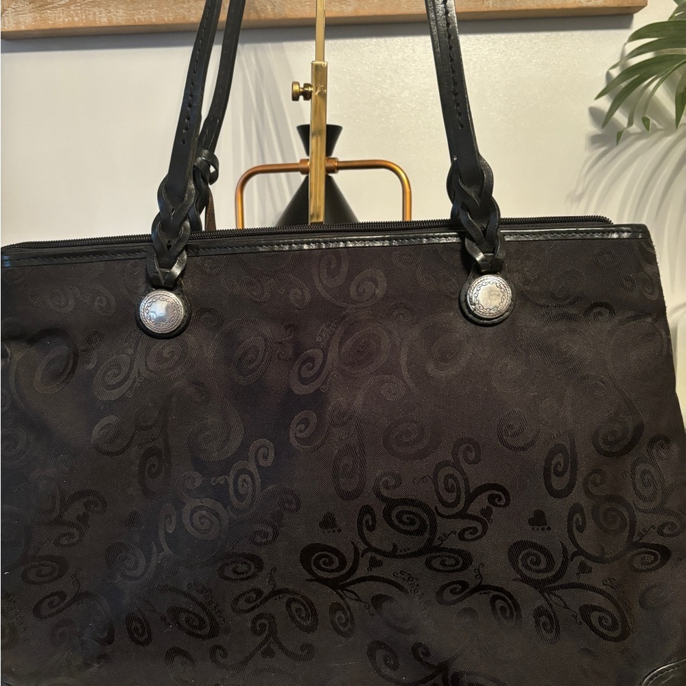 Brighton Black Canvas Leather Trim Tote Bag w/ Charm - Picture 3 of 8